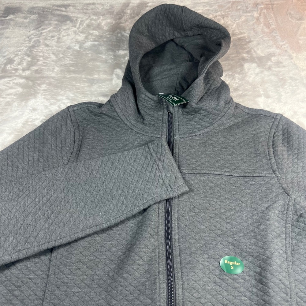 NWT L.L. Bean Women's Sm Reg Hoodie Charcoal SoftLight Quilted Full Zip Tunic